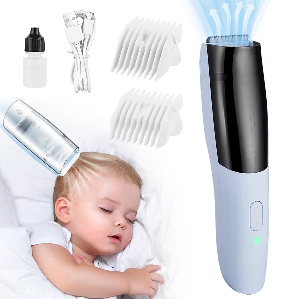 HANNEA Baby Hair Trimmer Quiet Vacuum Hair Clipper 2 Speeds Baby Hair Trimmer Fine Hair Trimmer with 2 Hair Trimming Guides IPX7 Waterproof Rechargeable Cordless Baby Hair Trimmer HANNEA Baby Hair Trimmer Quiet Vacuum Hair Clipper 2 Speeds Baby Hair Trimmer Fine Hair Trimmer with 2 Hair Trimming Guides IPX7 Waterproof Rechargeable Cordless Baby Hair Trimmer